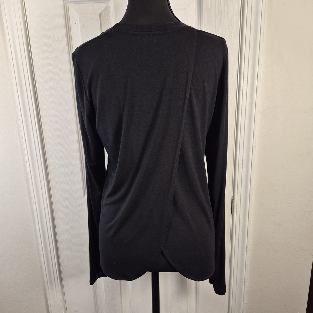Marine Layer Tinley Tulip Split Back Long Sleeve Open Back Top Black Small